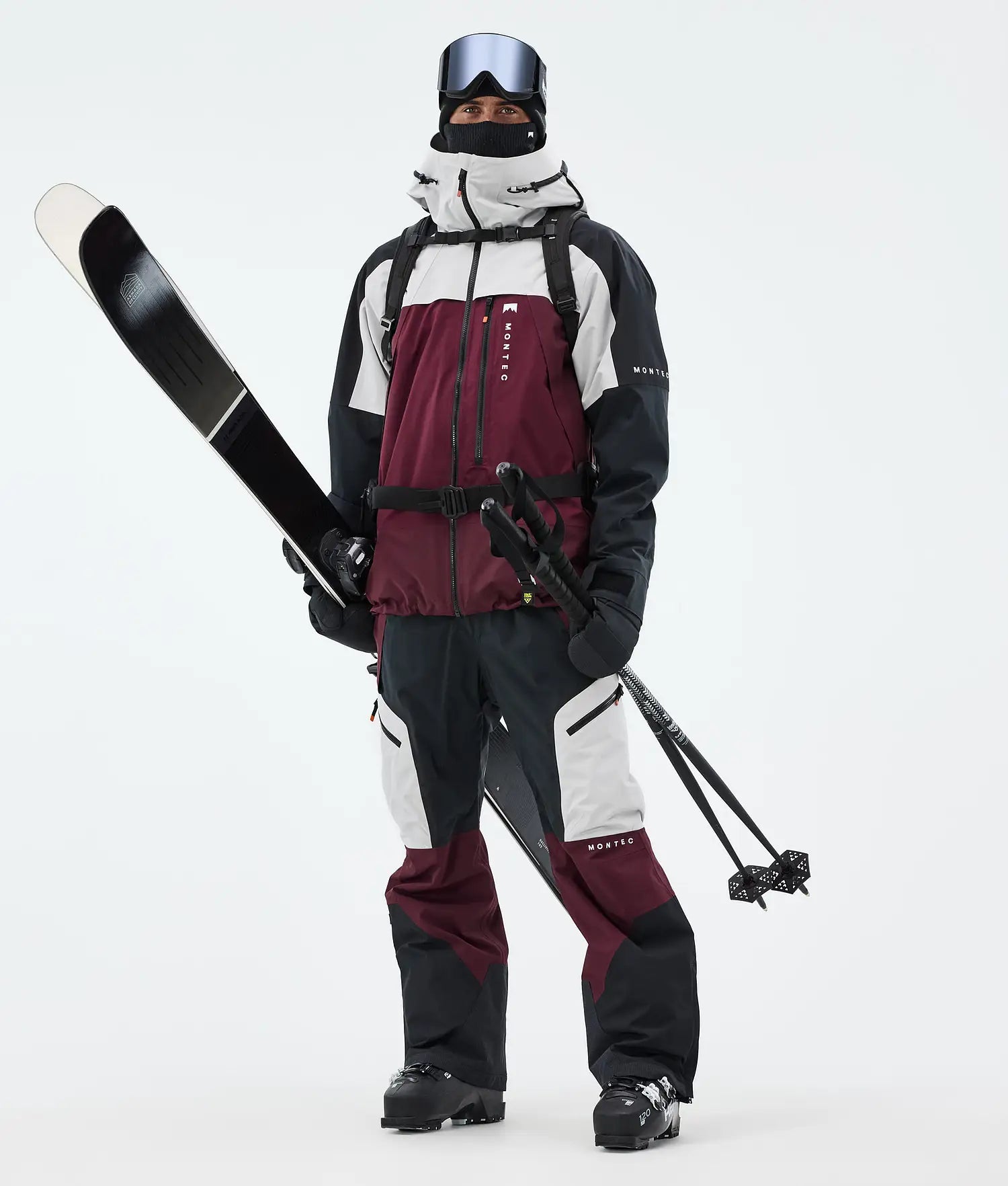 Plow Ski Pants Men Light Grey/Black/Burgundy